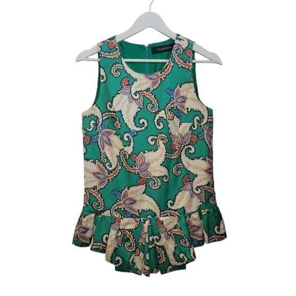 NWOT Thakoon Tiger Lily Mikado Cotton Silk Peplum Sleeveless Top Green Paisley 4 - Picture 4 of 12